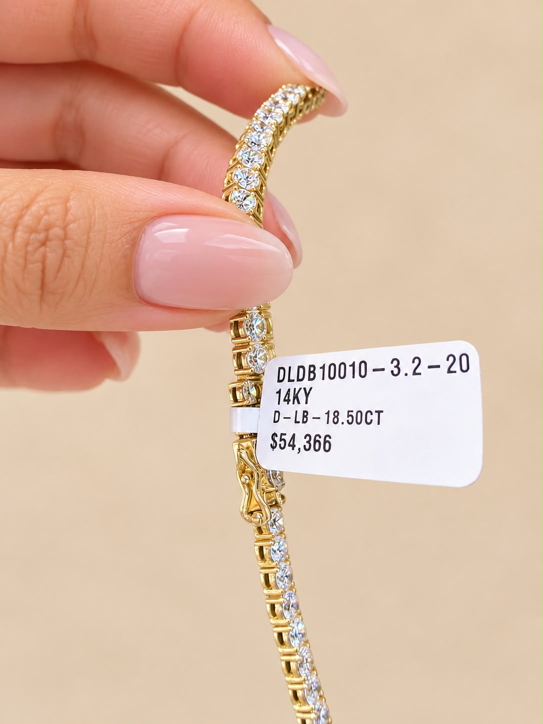 14K Yellow Gold 18 CT Lab Grown Diamond Tennis Necklace 19” 3.4mm