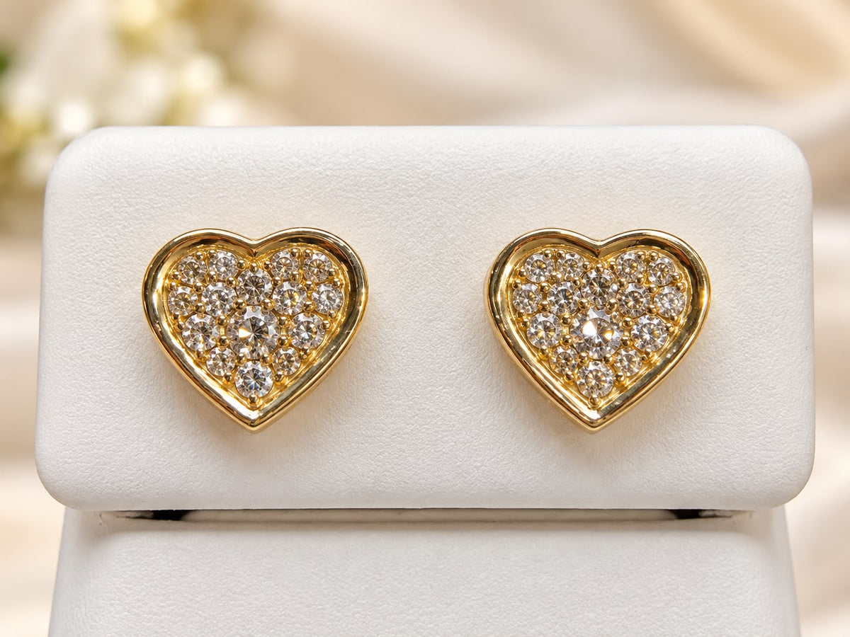 14K Yellow Gold 0.50 CTW Natural Diamond Heart Stud Earrings Screw Back