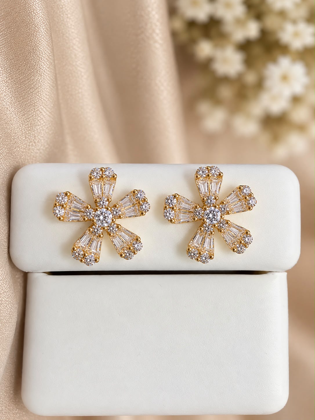 14K Yellow Gold 0.40 CTW Natural Diamond Flower Stud Earrings Screw Back