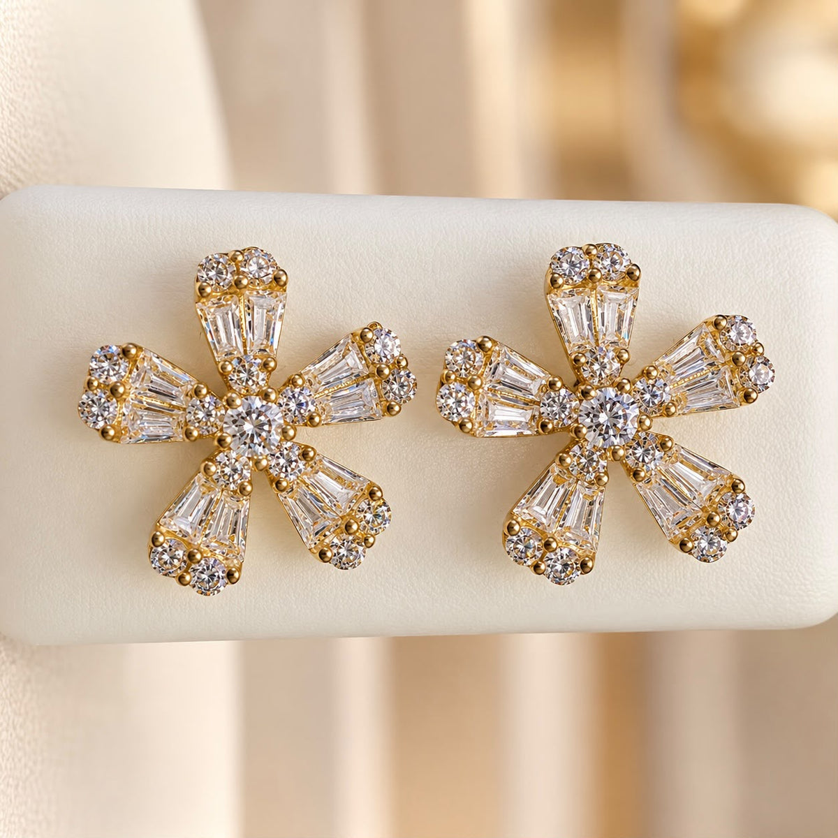 14K Yellow Gold 0.40 CTW Natural Diamond Flower Stud Earrings Screw Back