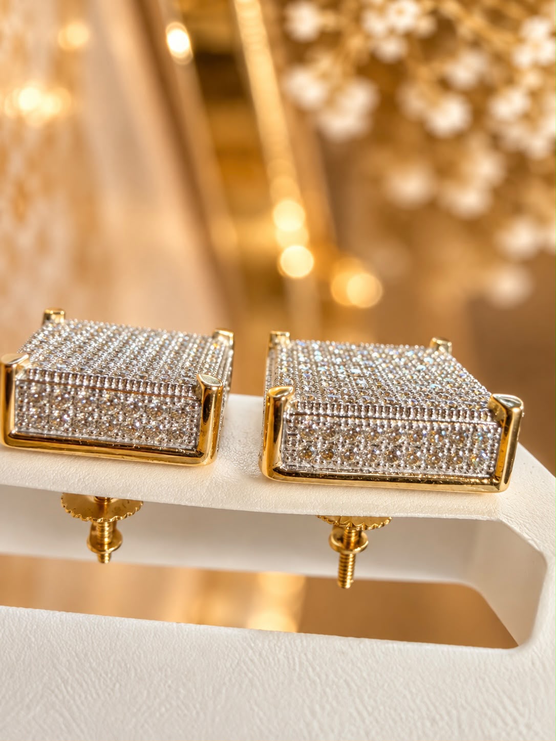 10K Yellow Gold 2 CTW Natural Diamond Square Stud Earrings Screw Back