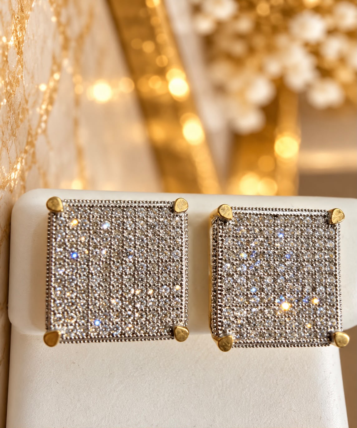 10K Yellow Gold 2 CTW Natural Diamond Square Stud Earrings Screw Back