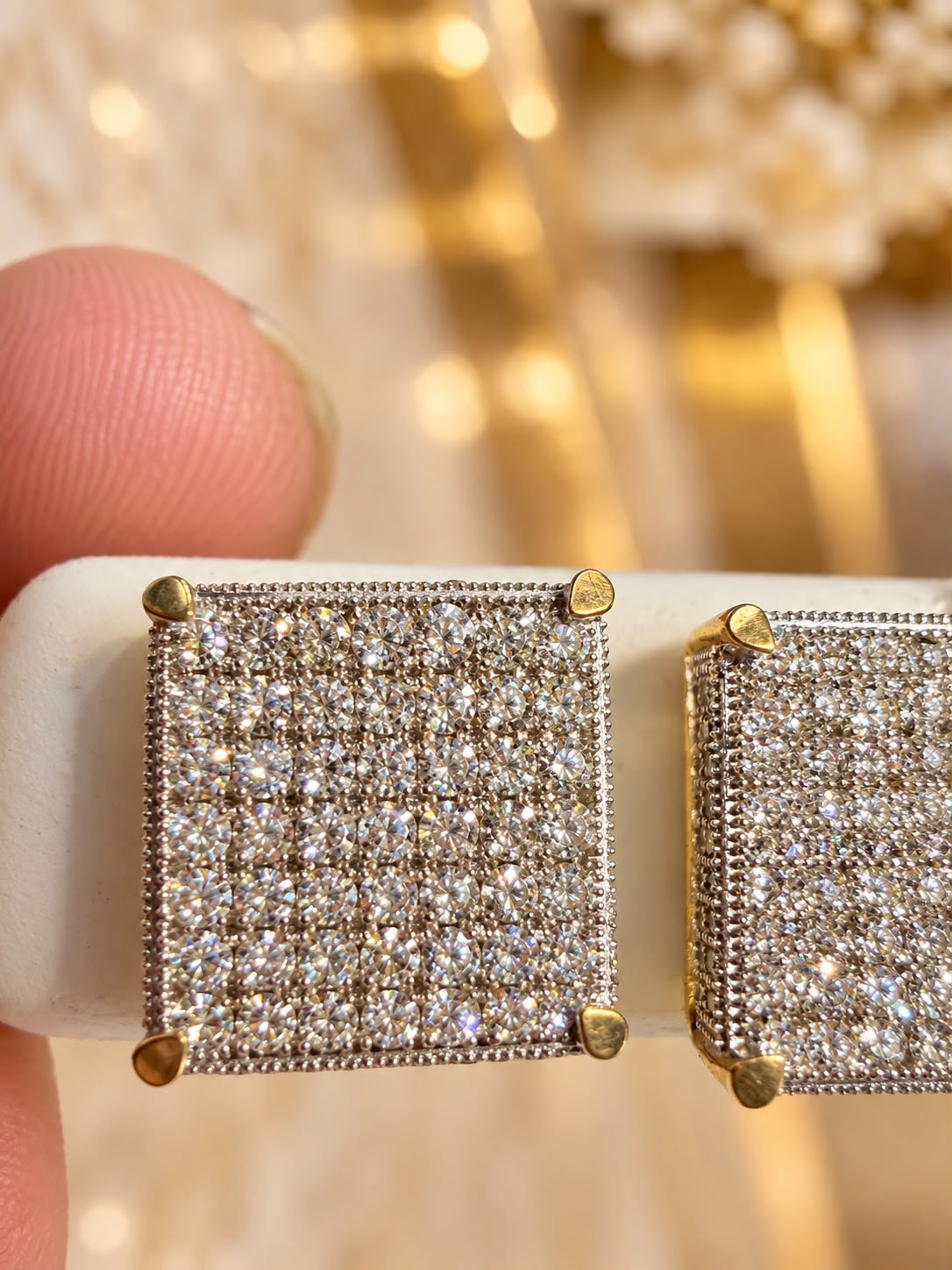 10K Yellow Gold 2 CTW Natural Diamond Square Stud Earrings Screw Back