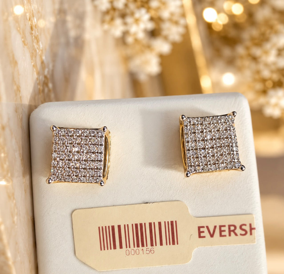 10K Yellow Gold Natural Diamond Square Stud Earrings Push Back