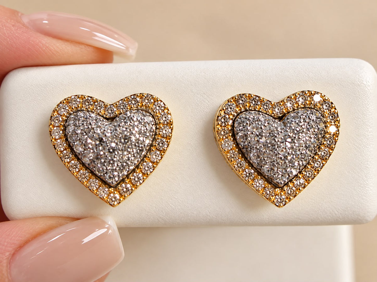 10K Yellow Gold 0.22 CTW Natural Diamond Heart Stud Earrings Two Tone