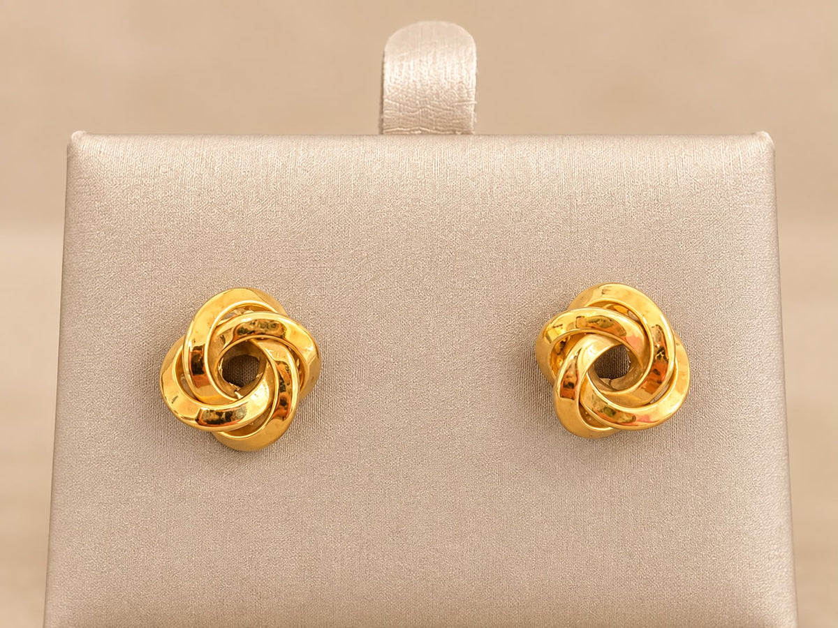 14K Yellow Gold Love Knot Stud Earrings – Polished Interlocking Knot Design