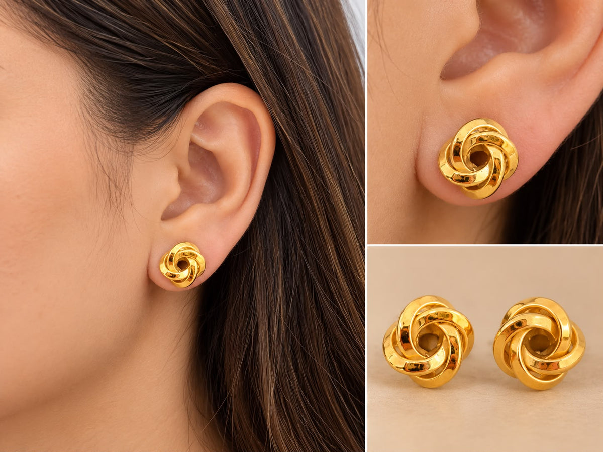 14K Yellow Gold Love Knot Stud Earrings – Polished Interlocking Knot Design