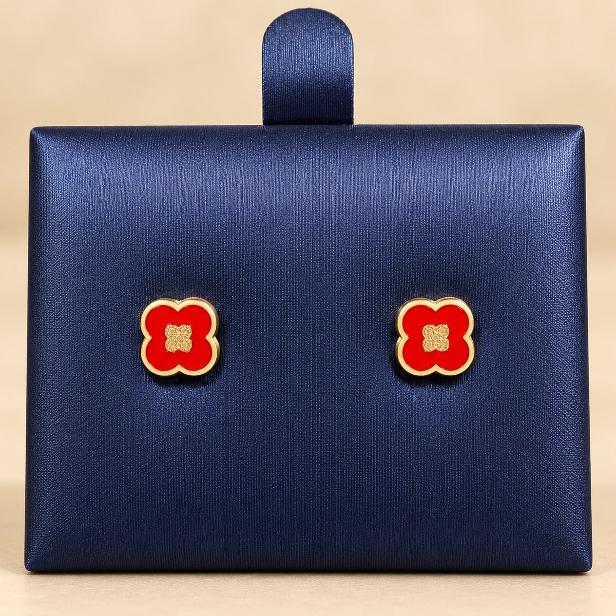 14K Yellow Gold Red Flower Stud Earrings 7.5mm – 1.2 Grams