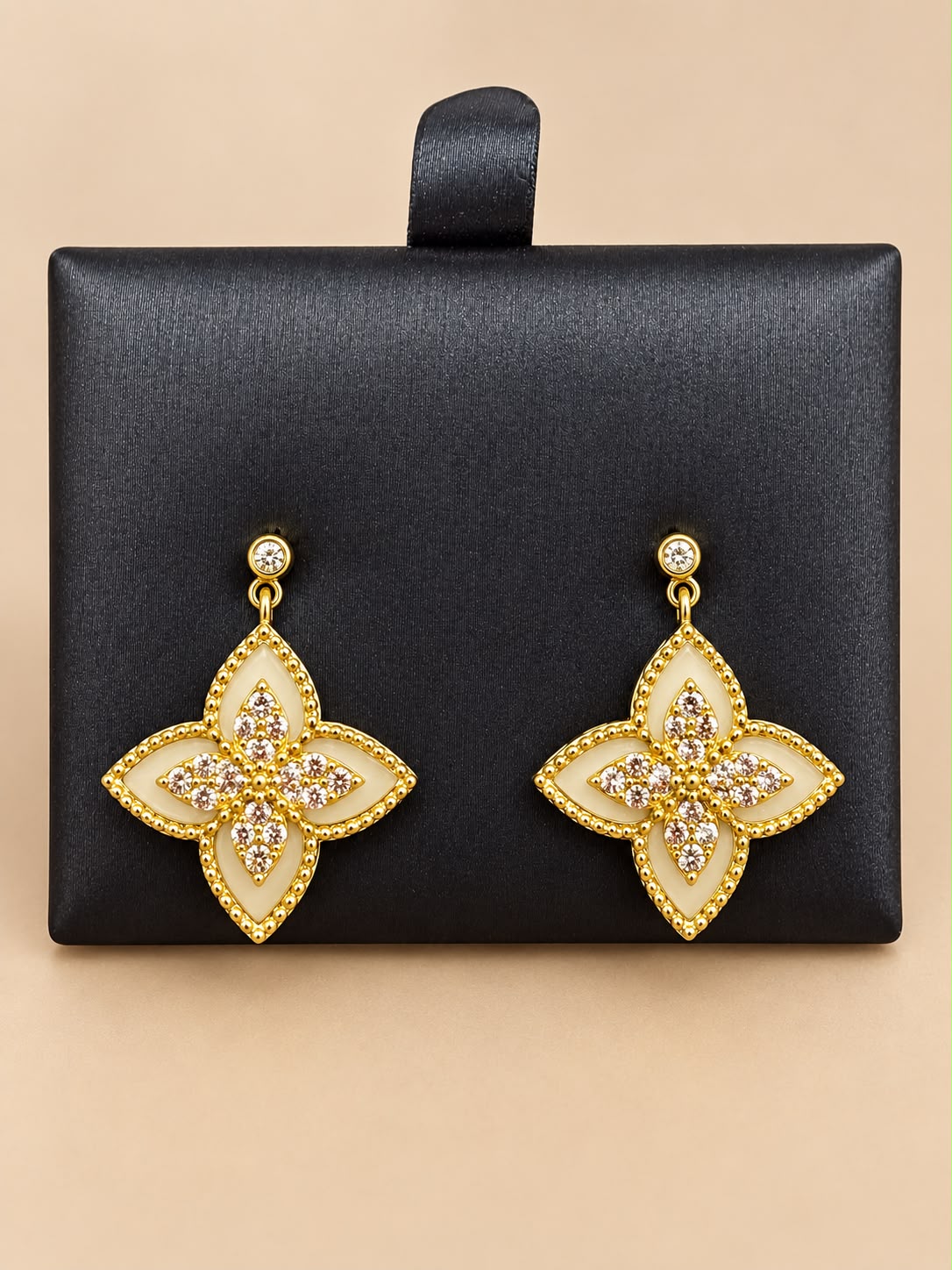 14K Yellow Gold CZ Flower Dangle Earrings – 5 Grams