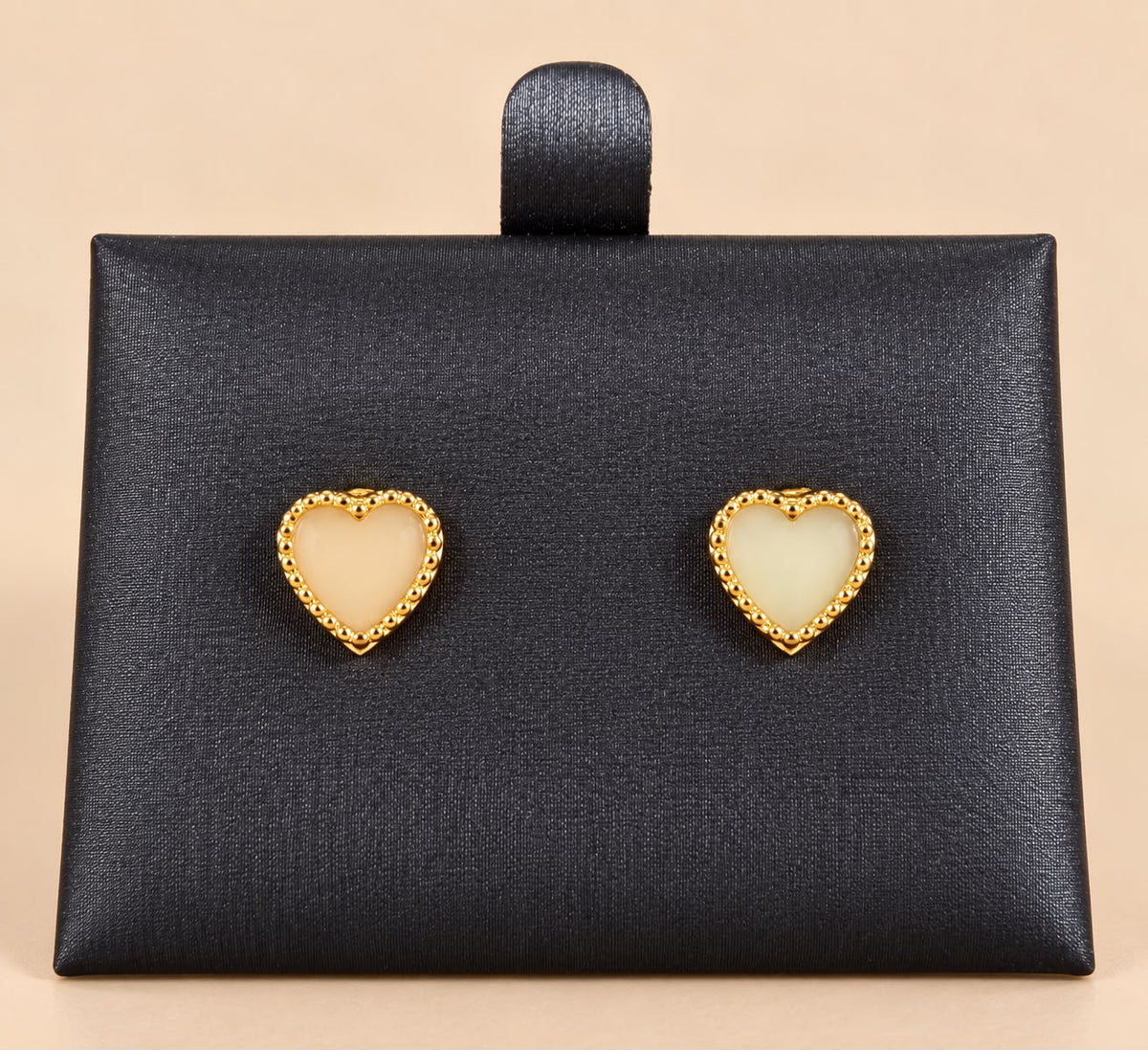 14K Yellow Gold White Heart Stud Earrings – 6.7mm – 1.2 Grams