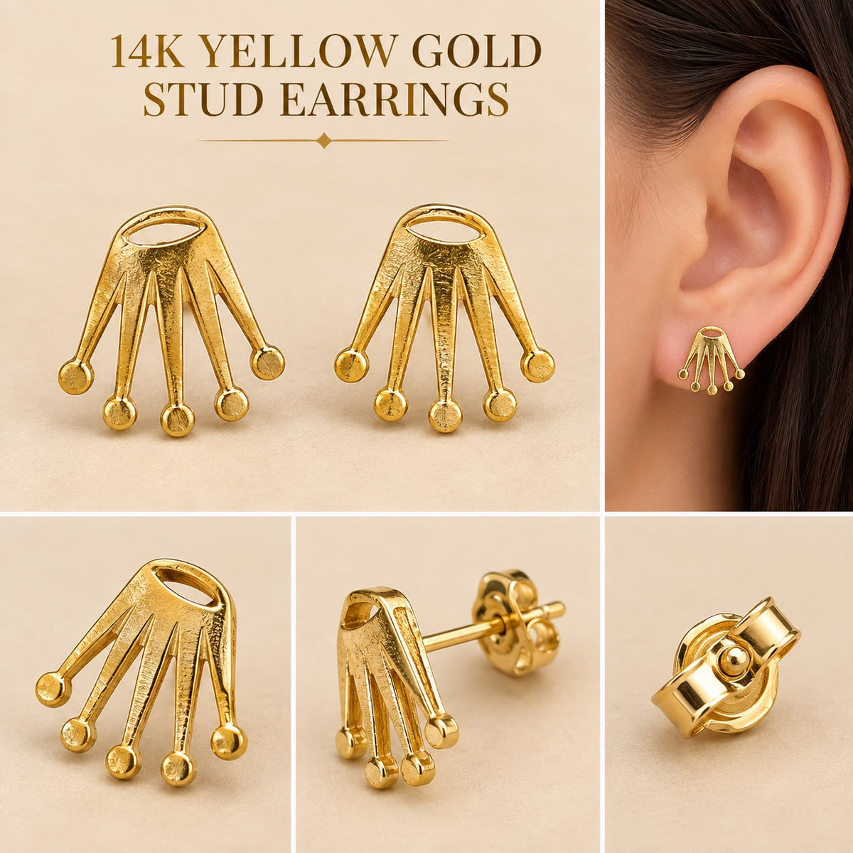 14K Yellow Gold Dangle Drop Stud Earrings – 2 Grams