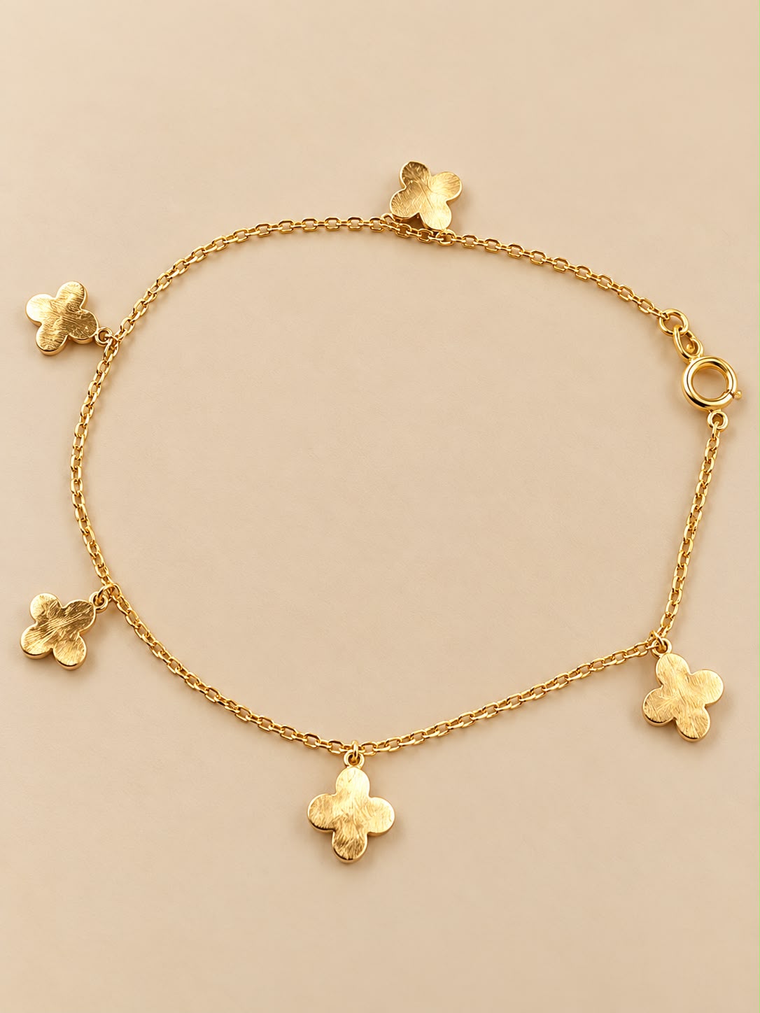 14K Yellow Gold 10” Anklet with Flower Dangle Charms – 3.18 Grams