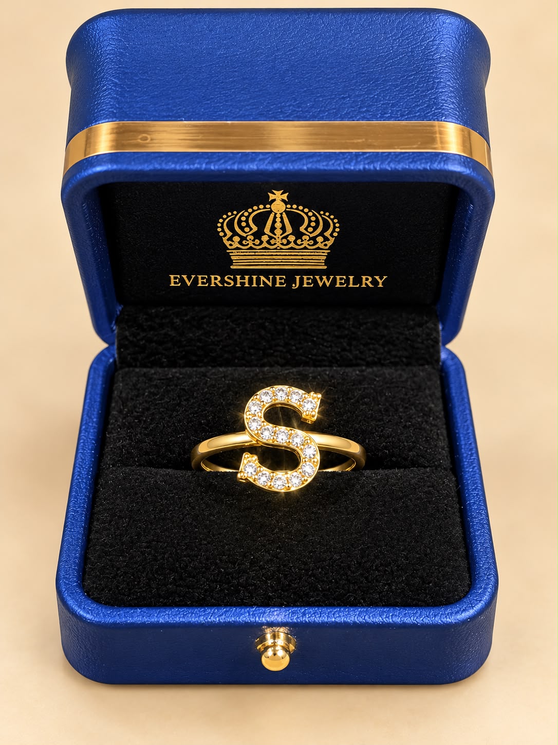 10K Yellow Gold CZ Stone Letter S Initial Ring Size 7 Approx. 1.2g