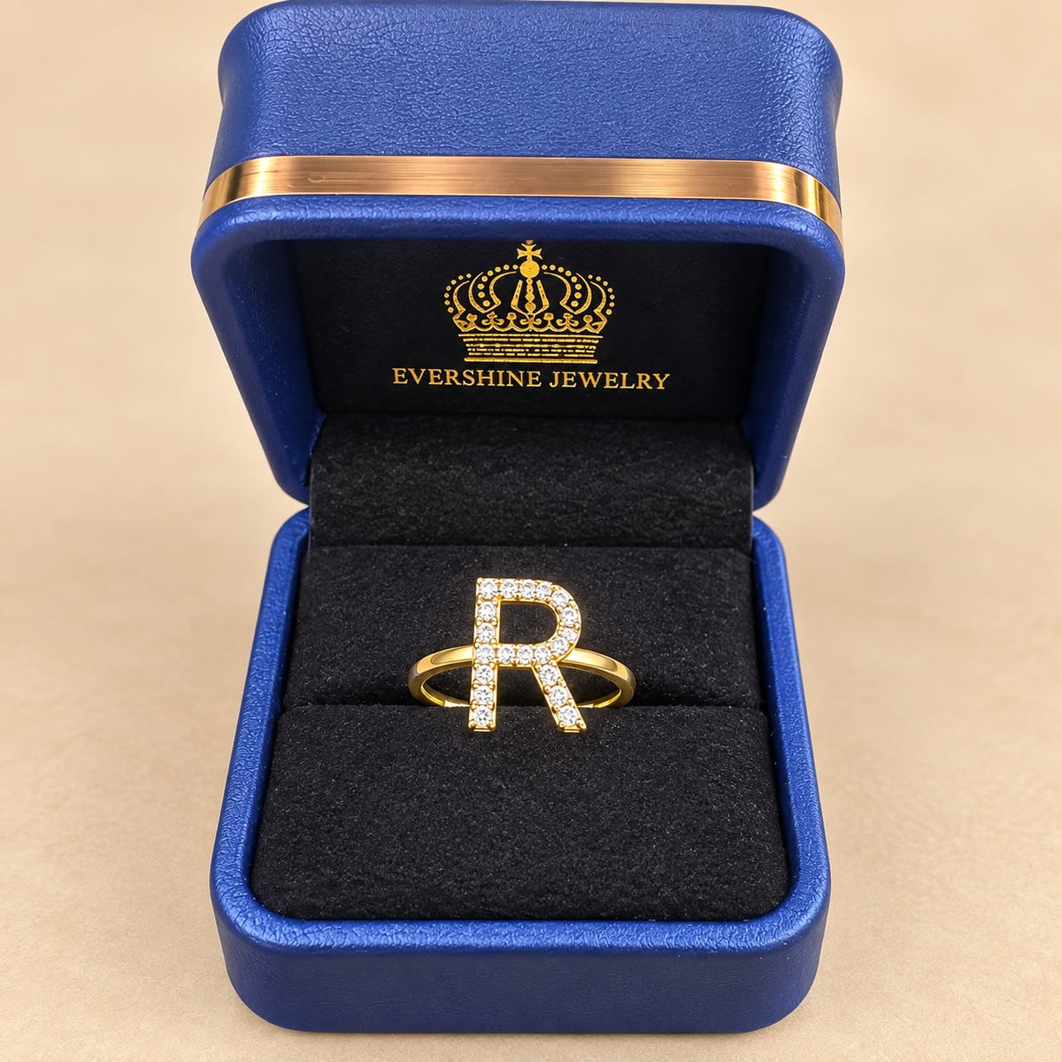 10K Yellow Gold CZ Stone Letter R Initial Ring Size 7 Approx. 1.2g