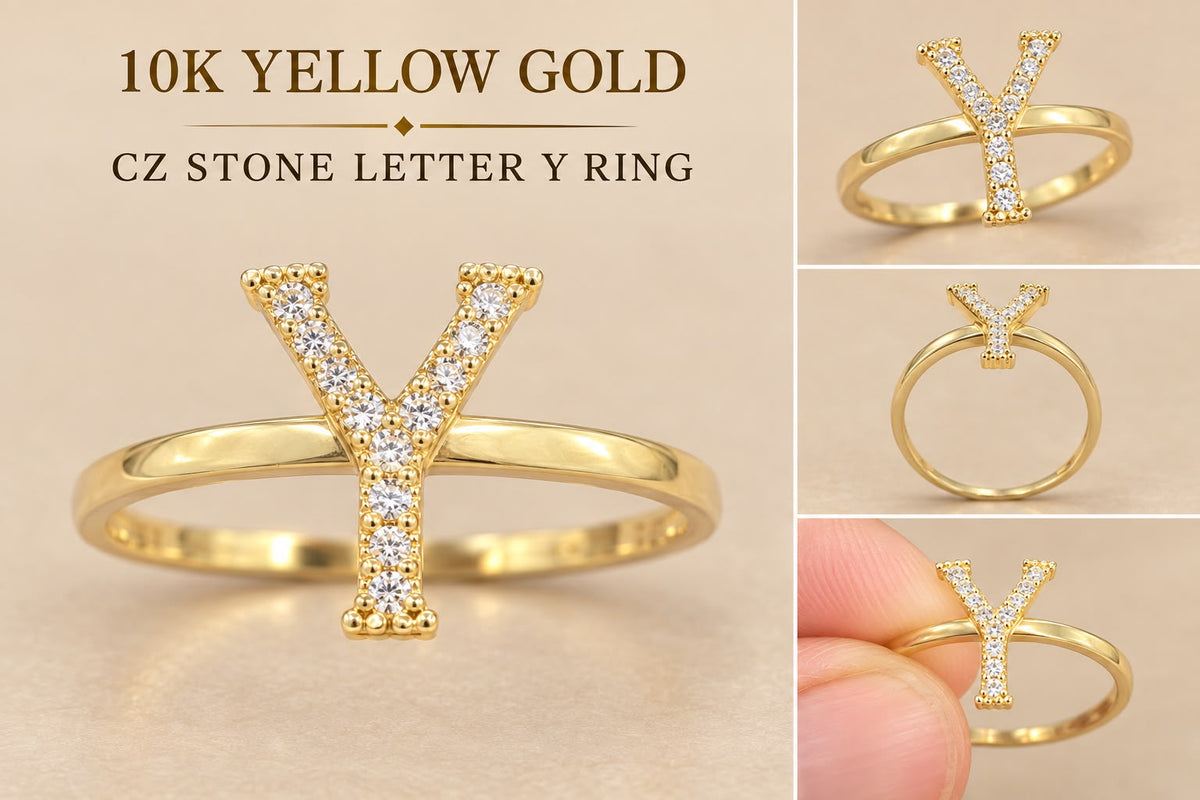 10K Yellow Gold CZ Stone Letter Y Initial Ring Size 7 Approx. 1.2g