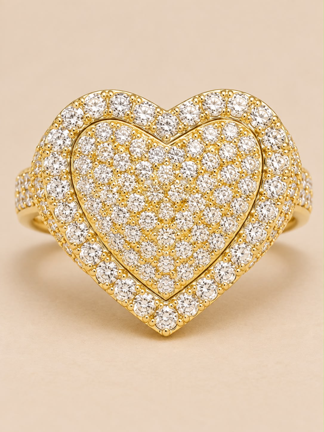 10K Yellow Gold CZ Stone Heart Statement Ring Size 7 Approx. 3.9g