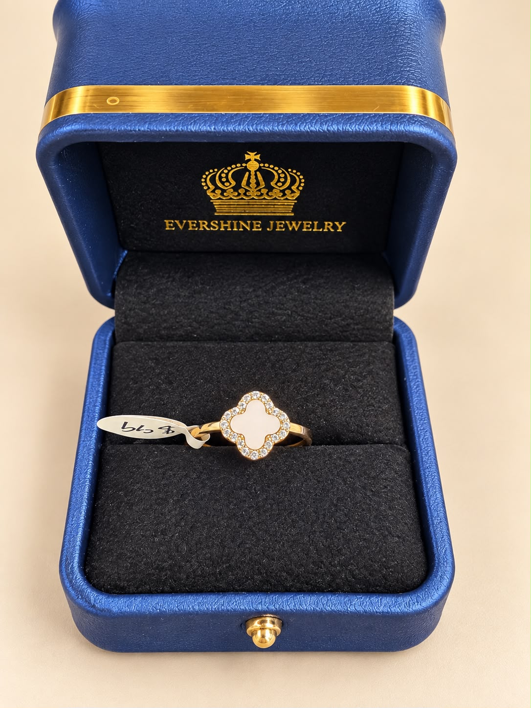 10K Yellow Gold White Stone CZ Four-Leaf Design Ring Size 7 – 1.14g
