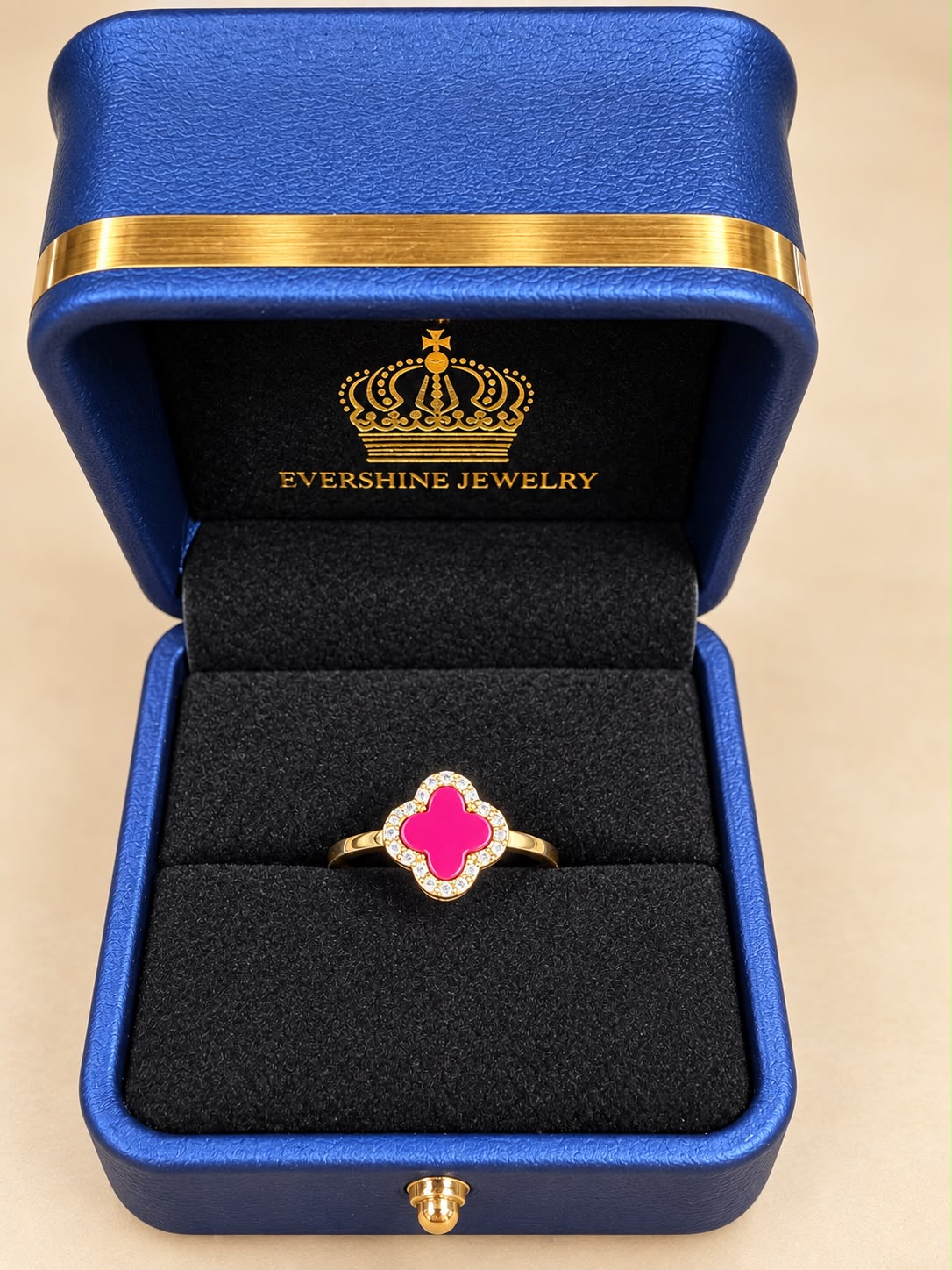 10K Yellow Gold Pink Stone CZ Four-Leaf Design Ring Size 7 – 1.05g