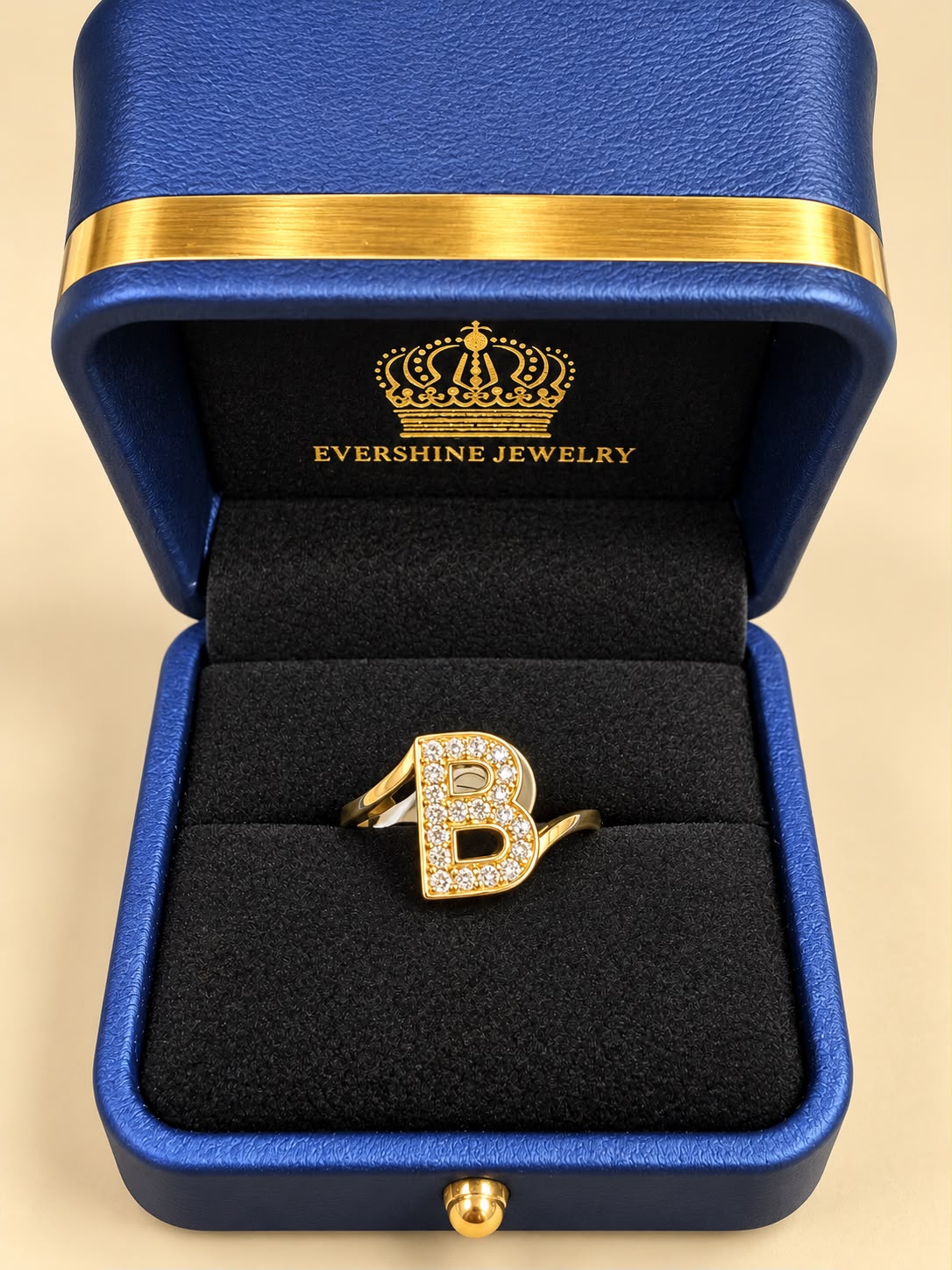 10K Yellow Gold CZ Stone Letter B Initial Ring Size 7 – 1.02g
