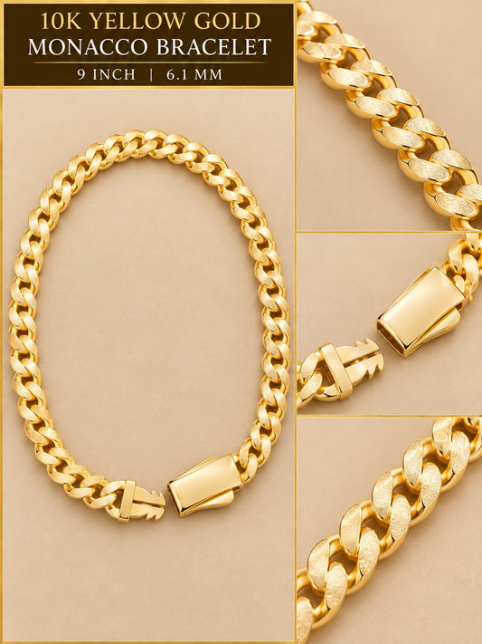 10K Yellow Gold Monaco Cuban Link Bracelet 9” 6.1mm 7.2 Grams