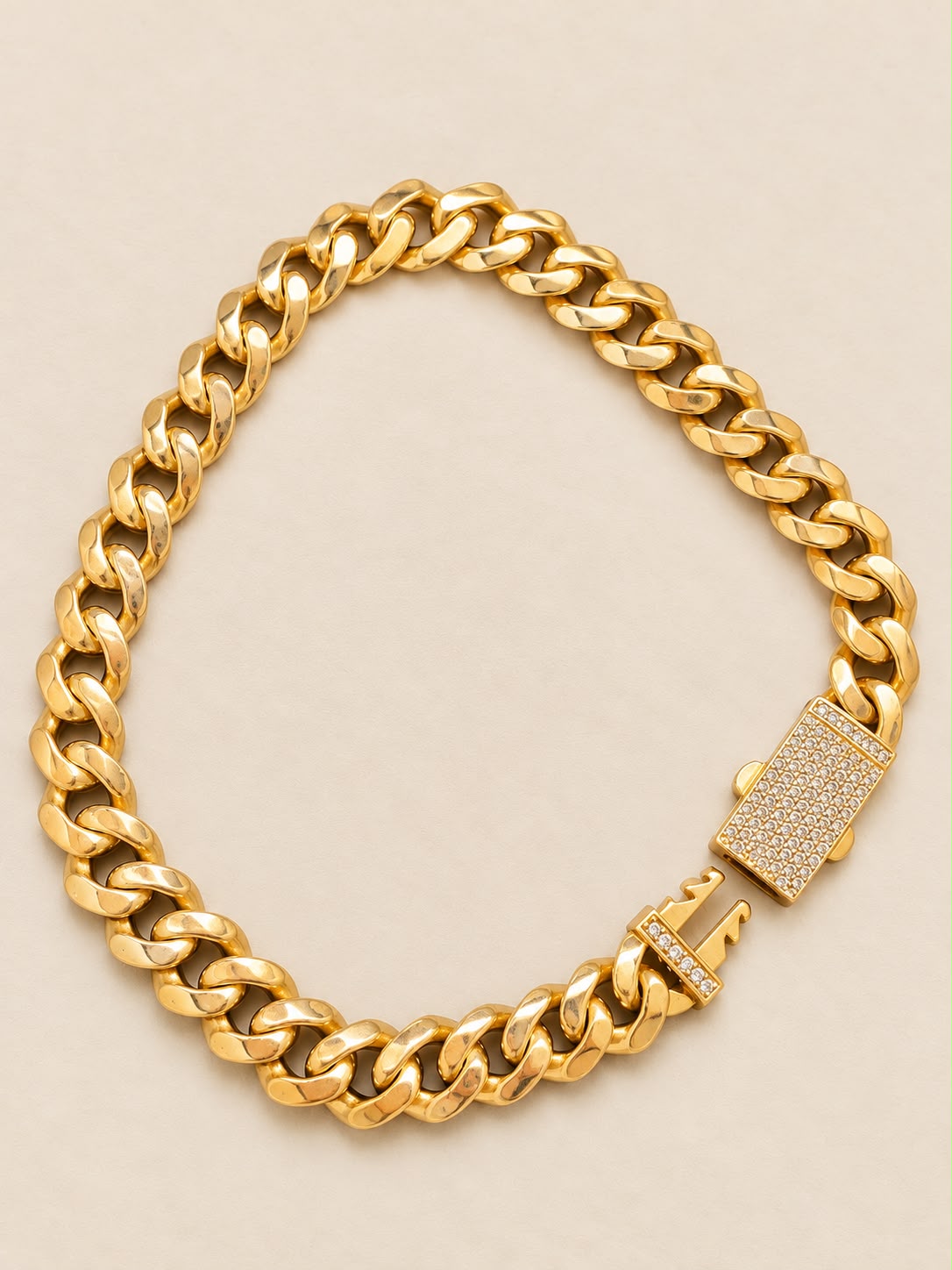 10K Yellow Gold Monaco Cuban Link Bracelet CZ Stones 9” 7.9mm 10.8 Grams