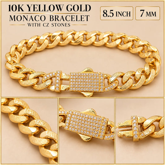10K Yellow Gold Monaco Bracelet with CZ Stones 8.5” 7mm 9.1 Grams