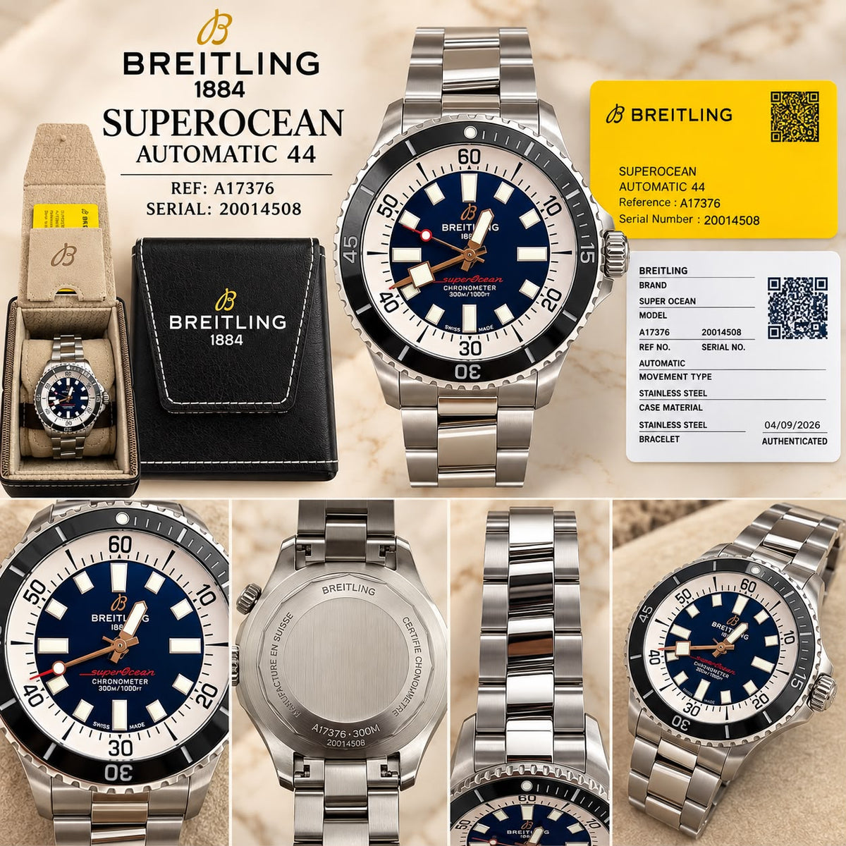 Breitling Superocean Automatic 44 A17376 Blue Dial Men’s Watch Box Papers 300M