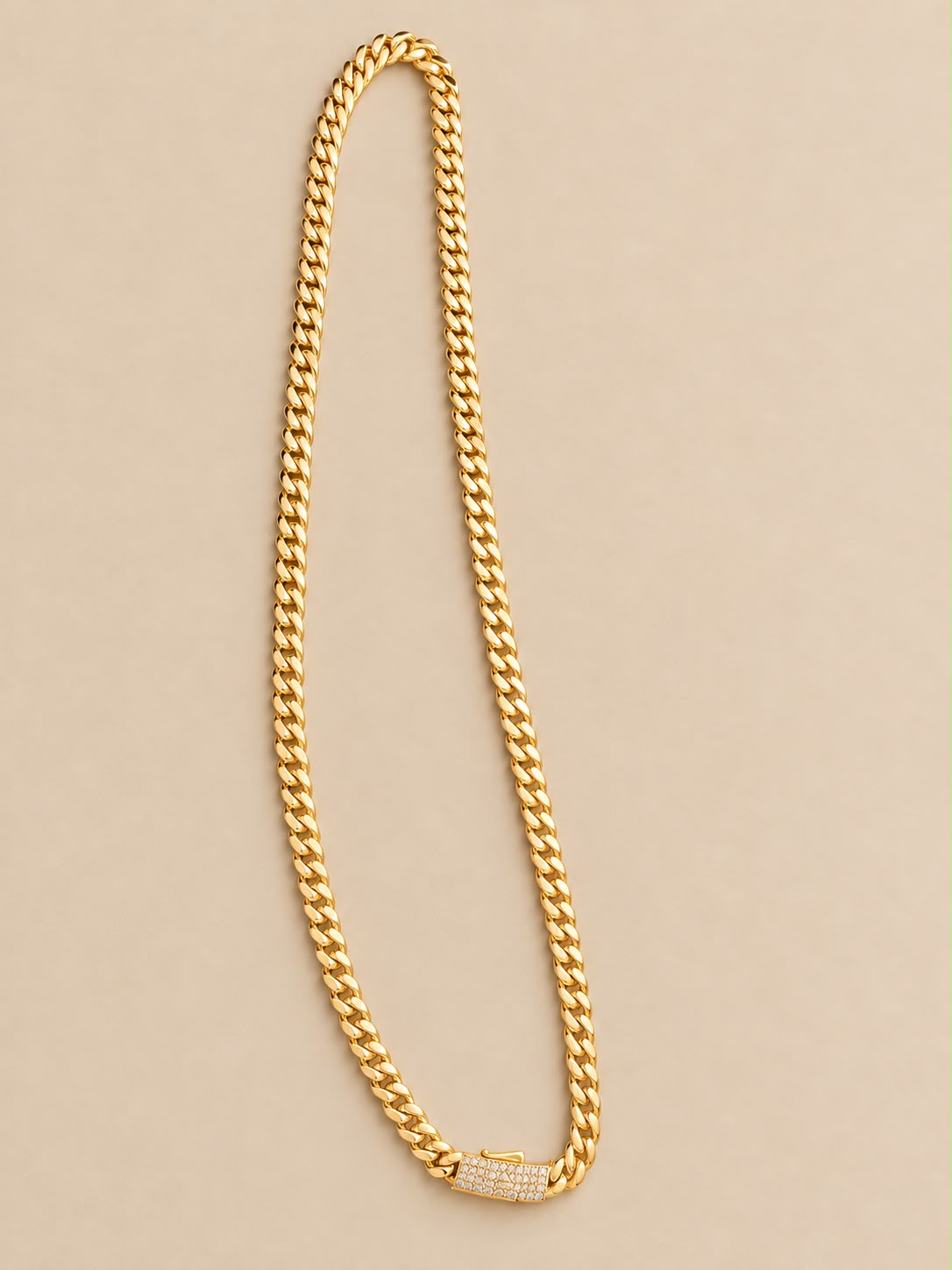 10K Yellow Gold Miami Cuban Link Chain Necklace CZ Stone Clasp 15.5 Grams