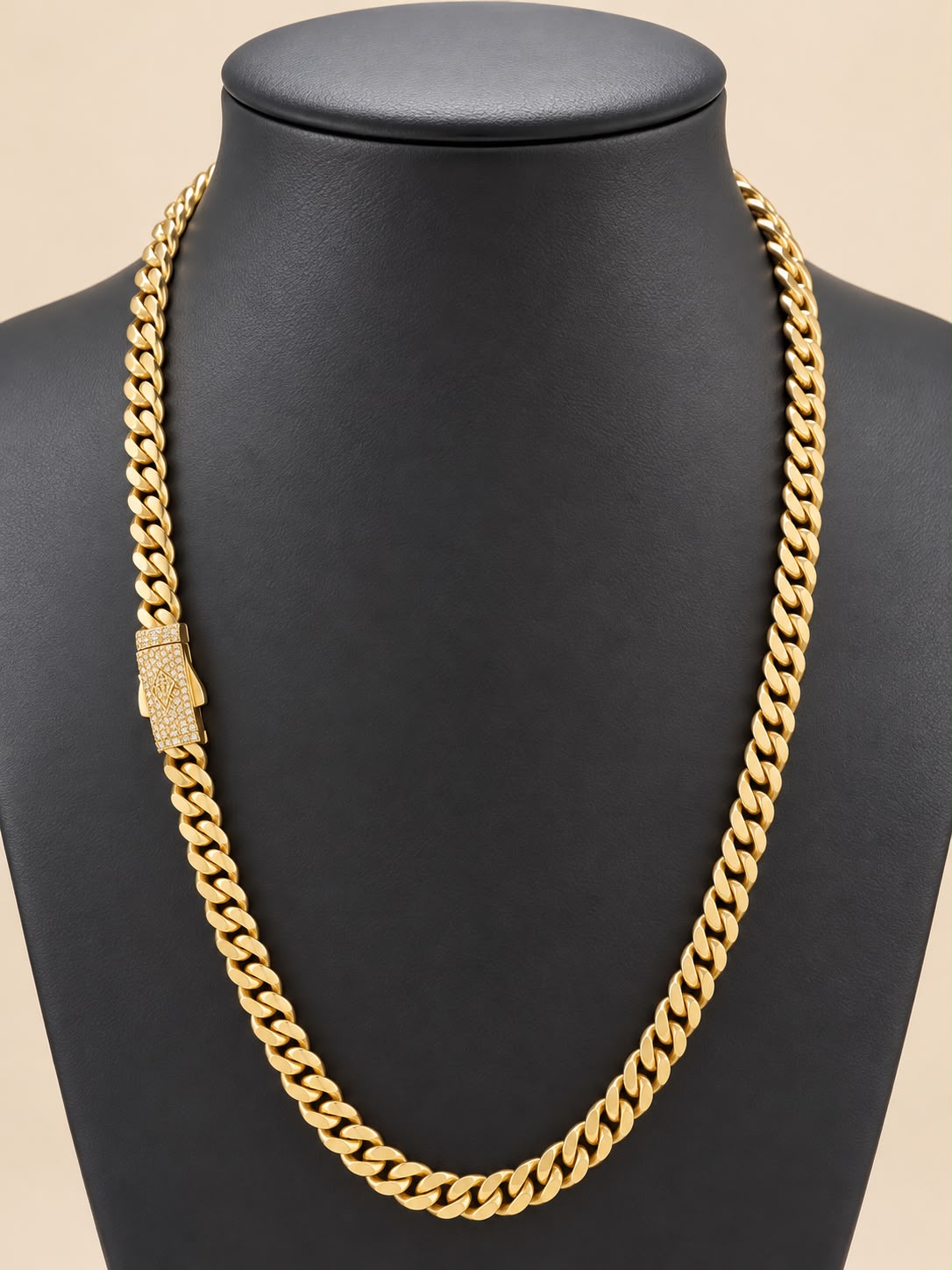 10K Yellow Gold Monaco Cuban Link Chain Necklace 20” 6.7mm CZ Clasp 16.4g