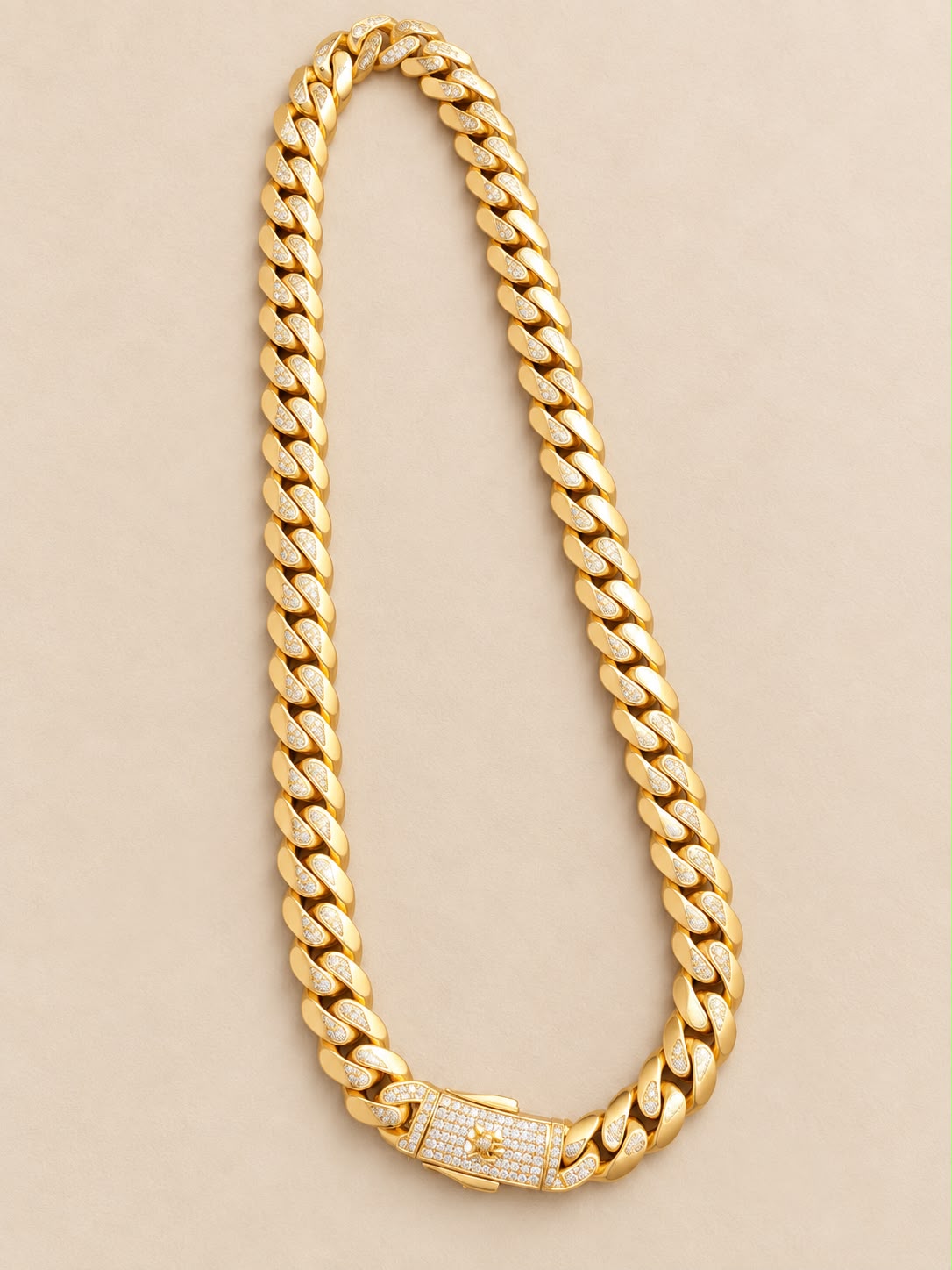 10K Yellow Gold Monaco Cuban Link Necklace 19” 9.1mm CZ Stone Clasp 26 Grams