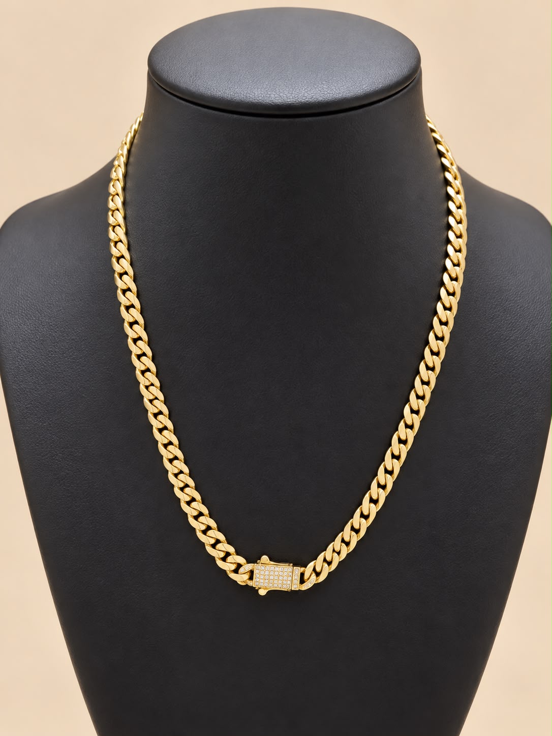 14K Yellow Gold Monaco Cuban Link Necklace CZ Clasp 4.8mm 17-18” 13.6 Grams