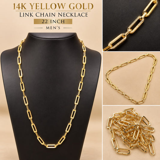 14K Yellow Gold Paperclip Link Chain Necklace 22” Men’s Women’s 4.7 Grams