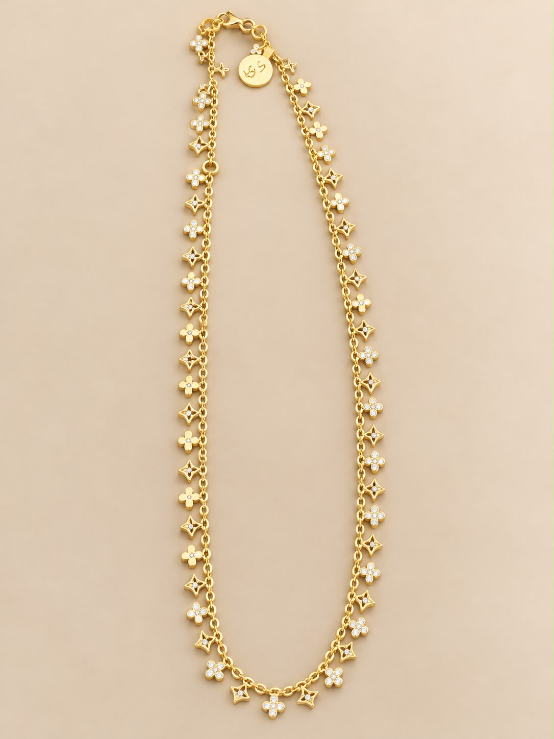 14K Yellow Gold Clover Flower Charm Necklace 17” Dangle Chain 5.6 Grams