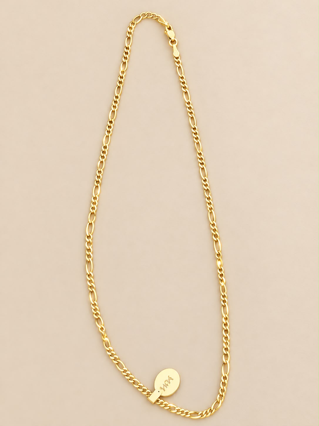 14K Yellow Gold Figaro Chain Necklace 16” 2.9mm with Round Charm 3.82 Grams