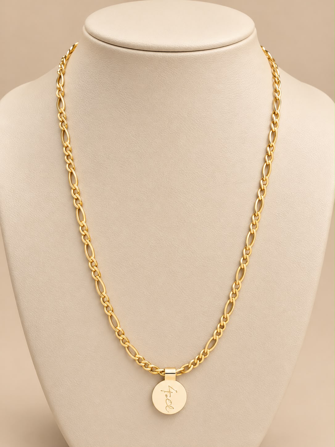 14K Yellow Gold Figaro Chain Necklace 16” 2.9mm with Round Charm 3.82 Grams