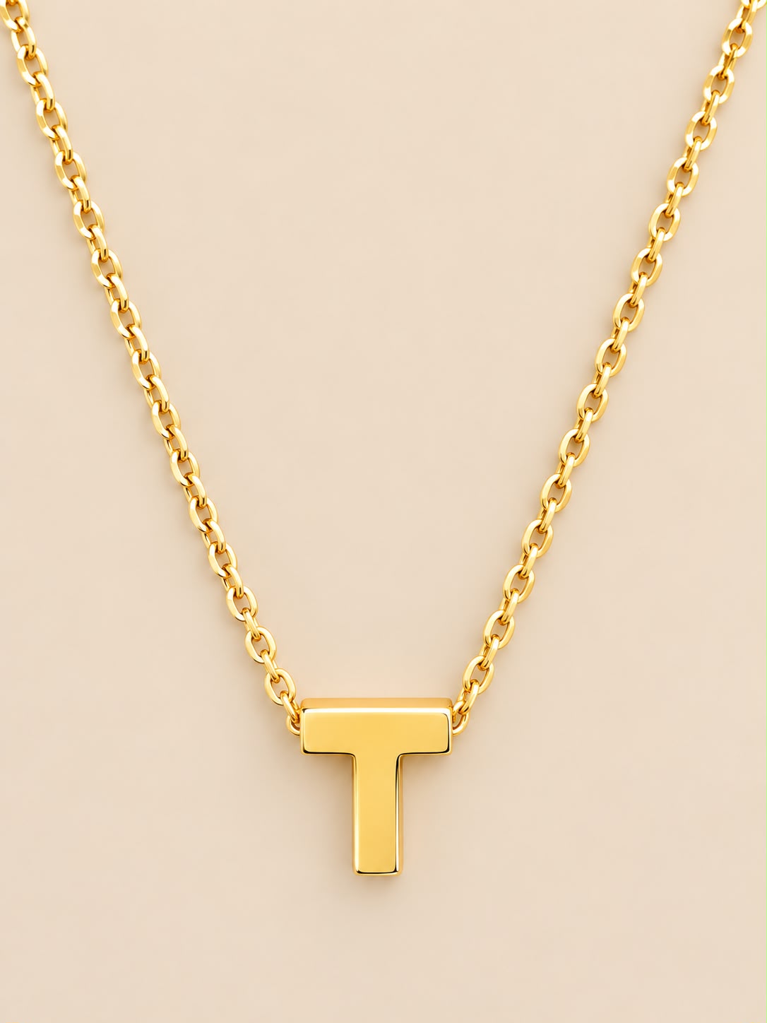 14K Yellow Gold Initial T Necklace 18” Unisex Letter Pendant 8.5mm 1.57 Grams