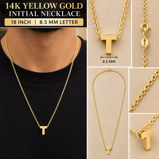 14K Yellow Gold Initial T Necklace 18” Unisex Letter Pendant 8.5mm 1.57 Grams