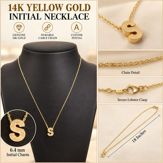 14K Yellow Gold Initial S Necklace 18” Unisex Letter Pendant 6.4mm 1.61 Grams