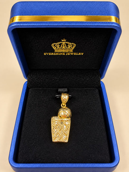 10K Yellow Gold Basketball Hoop Pendant Charm 1.4” Unisex
