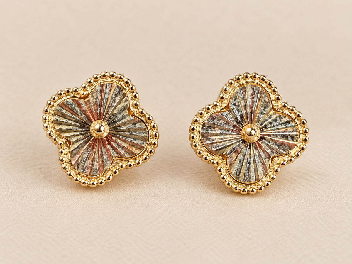 10K Yellow Gold Four Leaf Clover Flower Stud Earrings 10mm Women’s