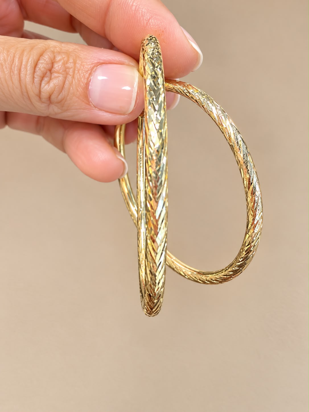 10K Yellow Gold 2 Inch Diamond Cut Hoop Earrings Women’s 3.76 Grams