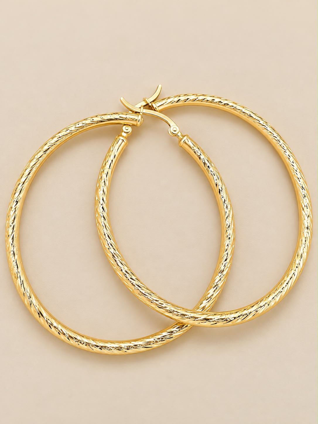 10K Yellow Gold 2 Inch Diamond Cut Hoop Earrings Women’s 3.76 Grams