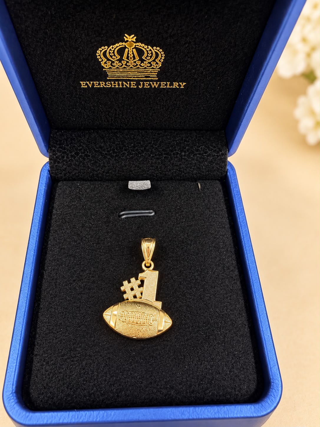 10K Yellow Gold #1 Football Pendant Charm – Sports Jewelry 1 Inch