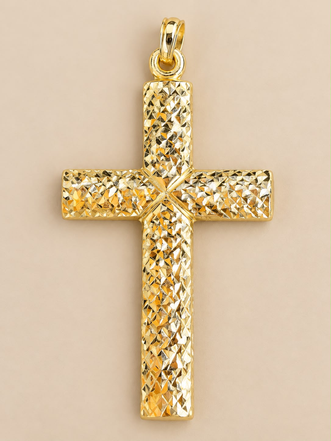 10K Yellow Gold Diamond Cut Cross Pendant – Religious Jewelry 1.5 Inch