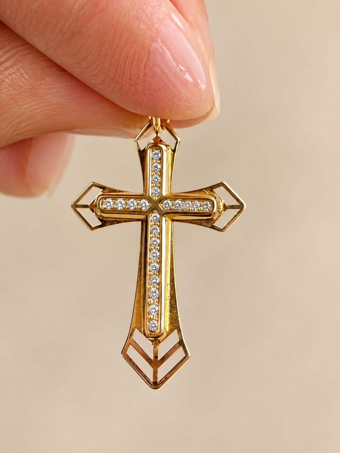 10K Yellow Gold Cross Pendant with CZ Stones – Men’s Religious Charm 1 Inch