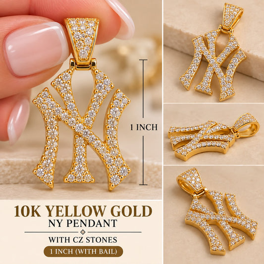 10K Yellow Gold Cross Pendant with CZ Stones – Men’s Religious Charm 1 Inch