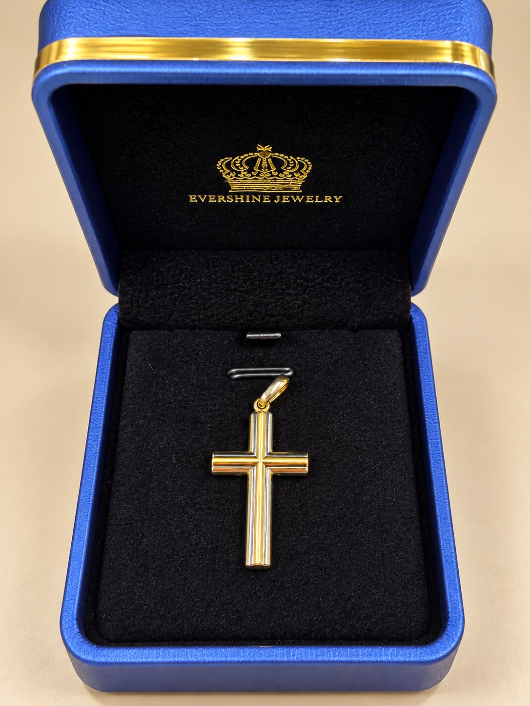 10K Yellow Gold Cross Pendant – Classic Ribbed Religious Charm 1.5 Inch