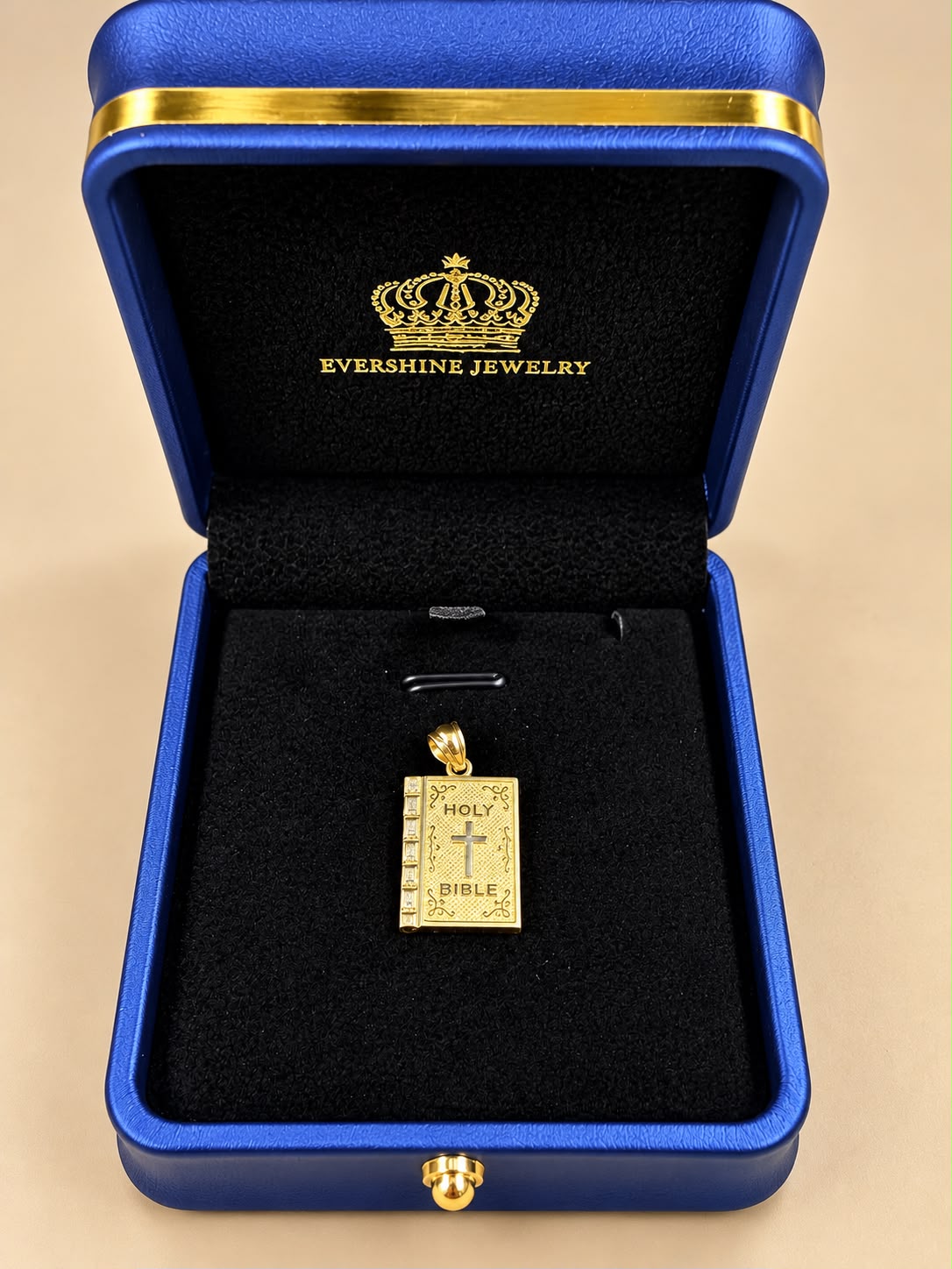 10K Yellow Gold Holy Bible Book Pendant with Cross – Religious Charm 1 Inch