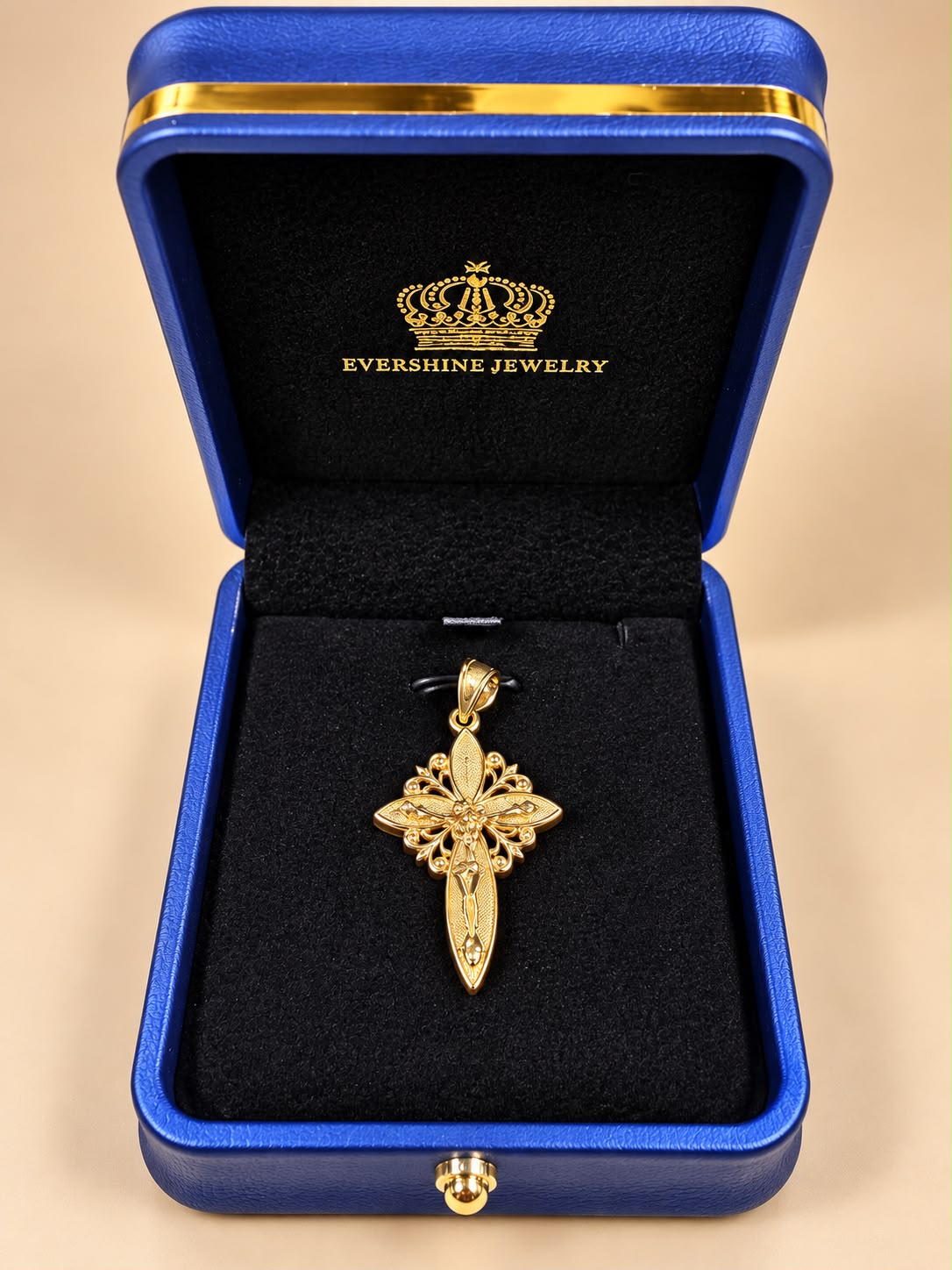 10K Yellow Gold Jesus Crucifix Cross Pendant – Fleur De Lis Design 1.5 Inch