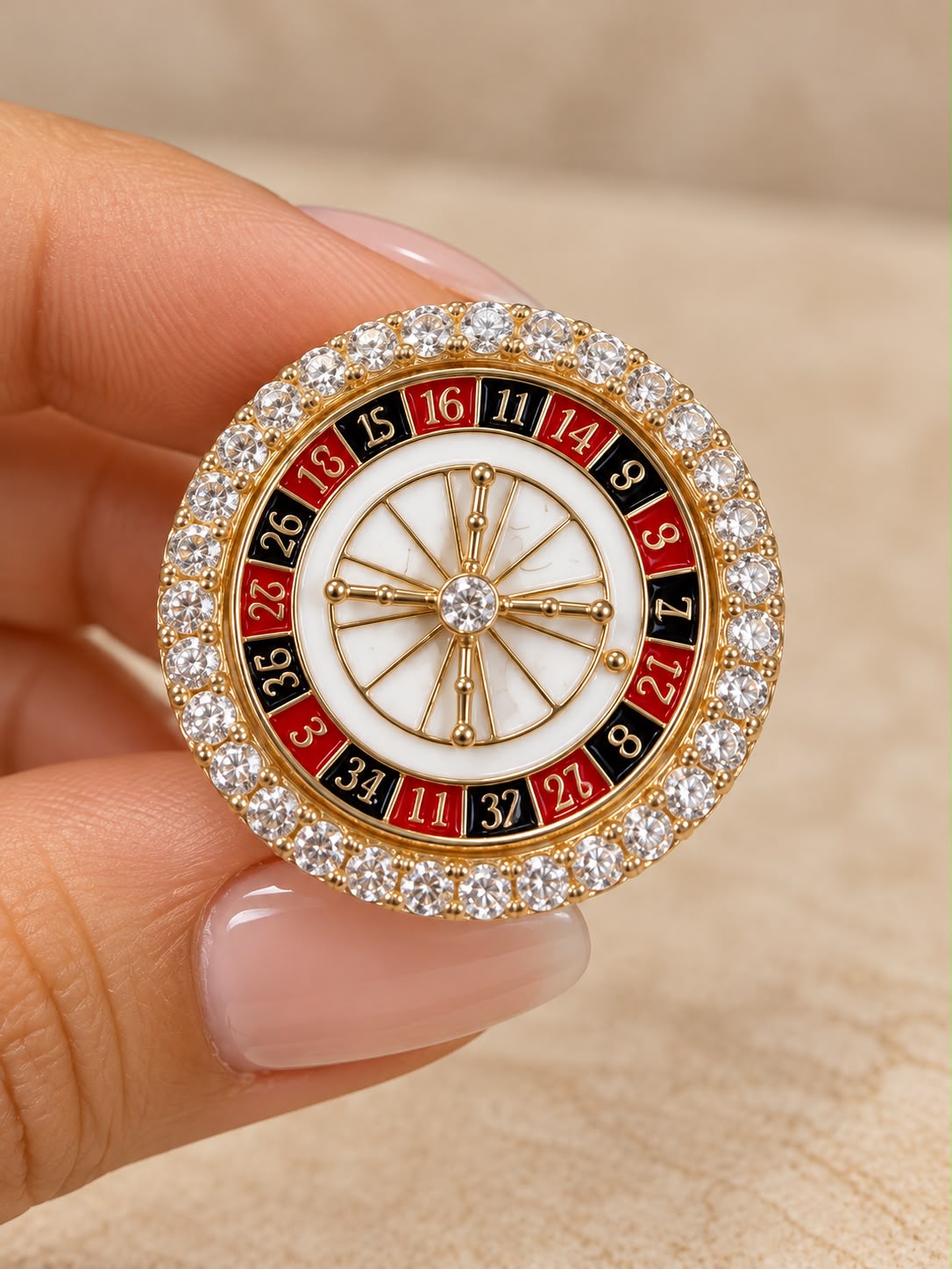 10K Yellow Gold Men's Roulette Spinner Ring CZ Stones Casino Gambling Ring 8g